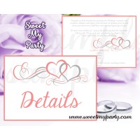 Hearts Wedding Details card,Coral Hearts Wedding details card,(018w)